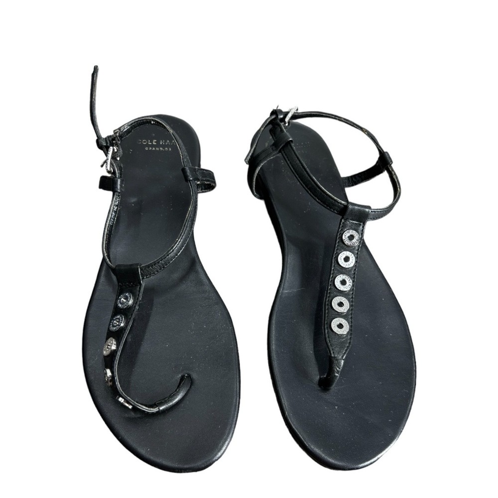 Cole Haan Effie Sandal 6.5 Thongs women's t-strap shoes black leather - Picture 5 of 11